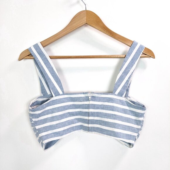 L'AGENCE Linen Striped Twisted Front Cropped Bra Top In Blue and White Size 2 - Picture 4 of 6